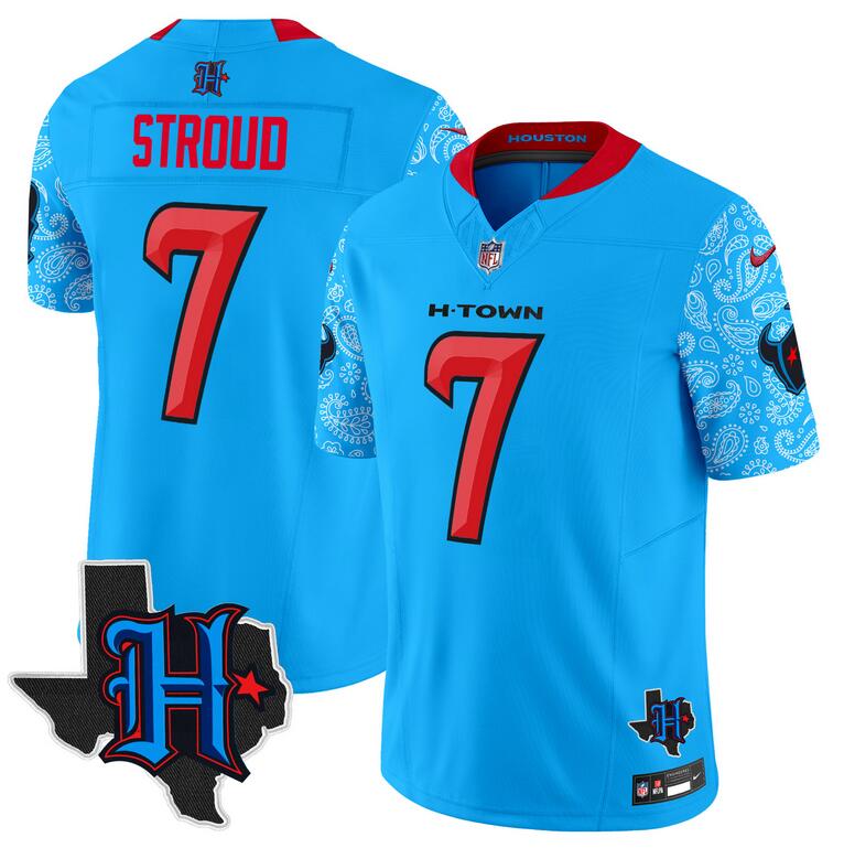 Men's Blue Houston Texans #7 C.J. Stroud F.U.S.E. 2024 Texas Patch V4 Vapor Limited Stitched Football Jersey